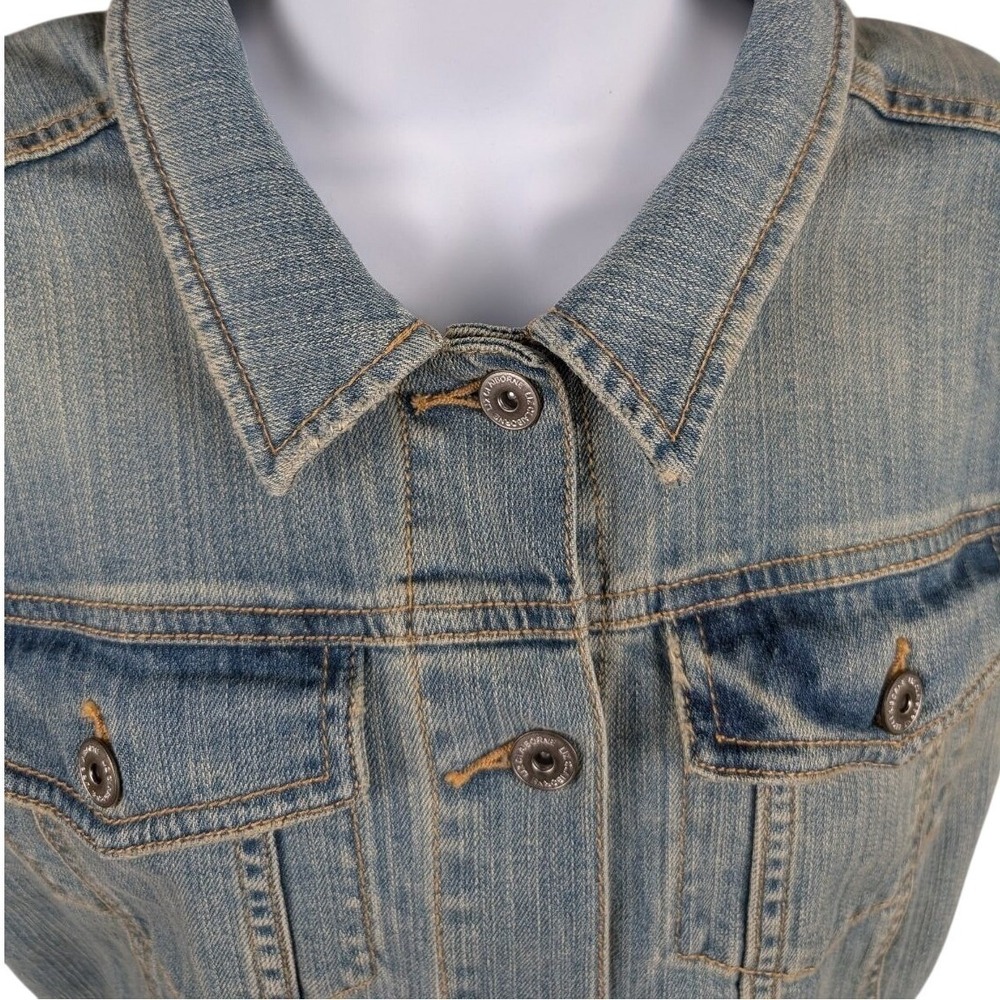 Liz Claiborne Blue Denim Trucker Jacket Womens XL Stretch Cotton Medium Wash - Picture 5 of 16